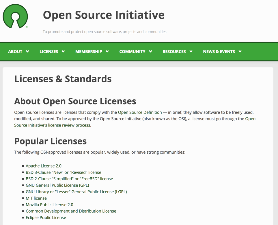 screenshot of list of open-source licenses